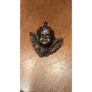 Vintage Sterling Silver Cherub Angel Head Pendant Religious 20g Heavy